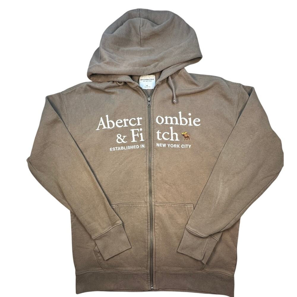 Abercrombie & Fitch Full Zip Hoodie Embroidered Brown Fleece Medium